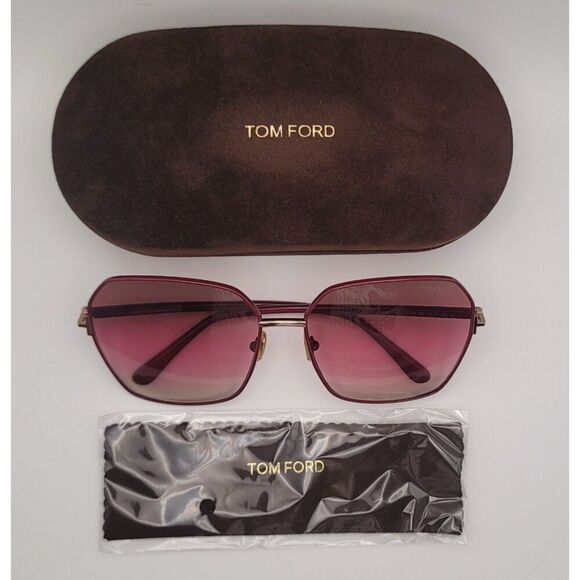 NIB Tom Ford Claudia Geometric Metal/Acetate Sunglasses w/ case & cloth - Picture 1 of 13